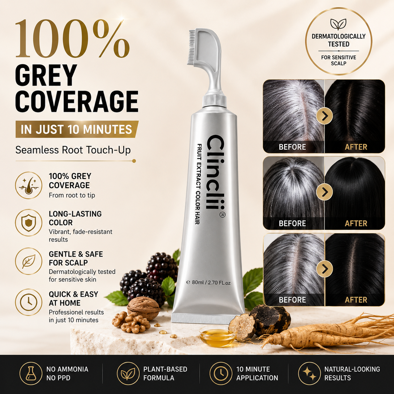 ✨Clinclii®  Hair Dye Cream, Covers Gray & Nourishes