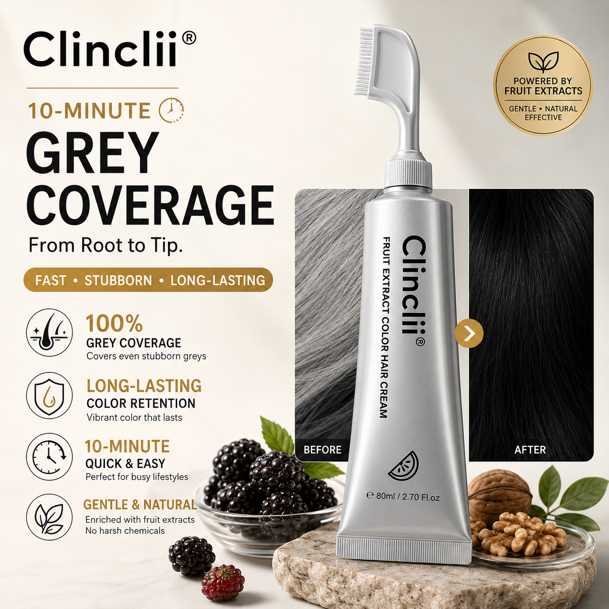 ✨Clinclii®  Hair Dye Cream, Covers Gray & Nourishes