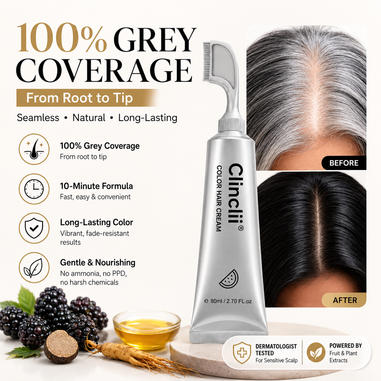 ✨Clinclii®  Hair Dye Cream, Covers Gray & Nourishes