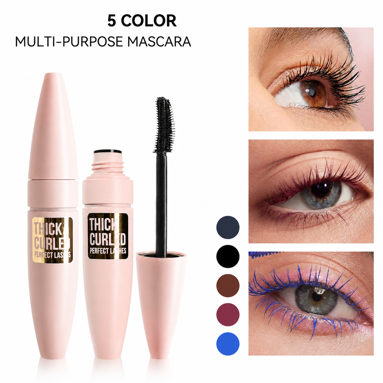 5-Color Mascara: Volumizing, Lengthening, Curling, and Waterproof