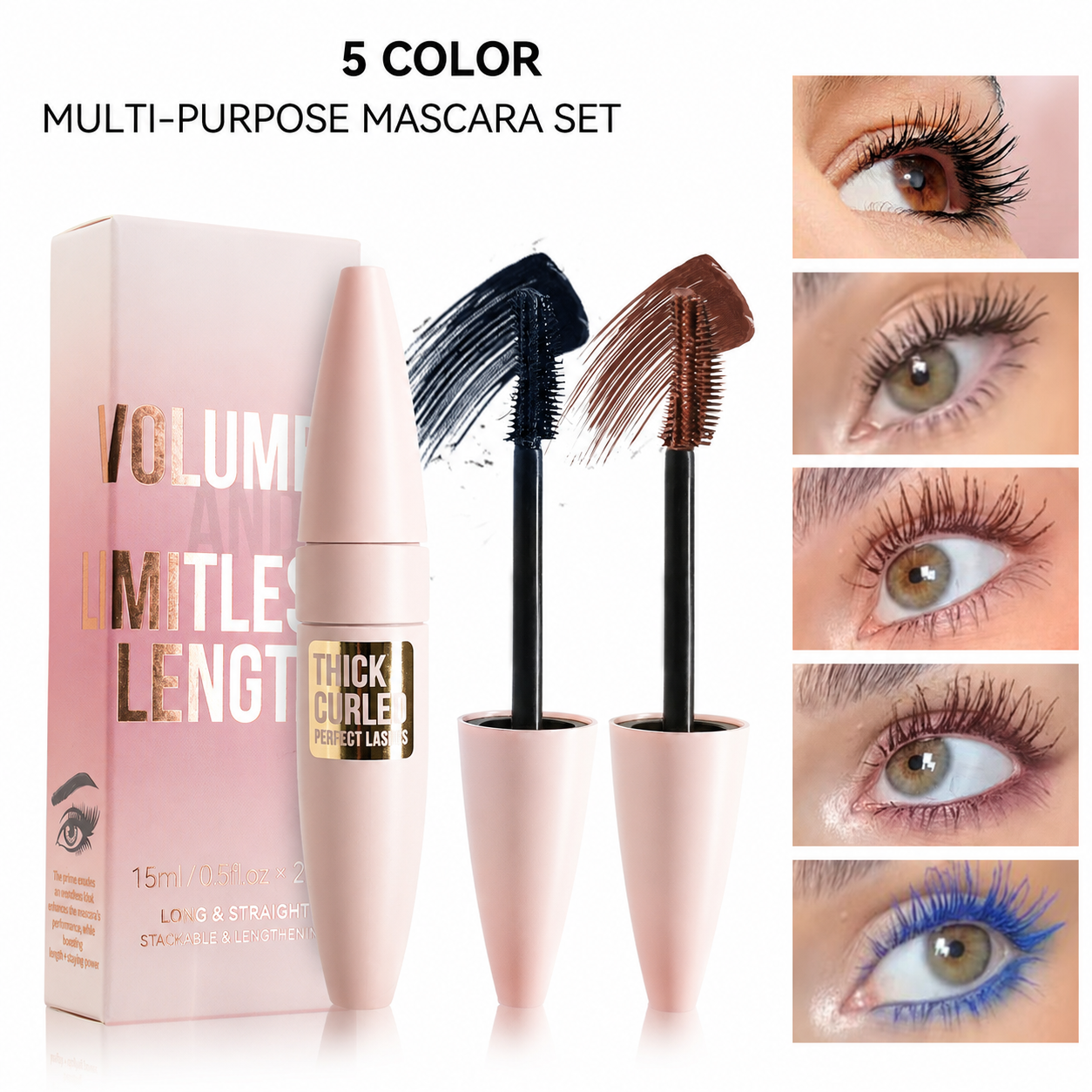 5-Color Mascara: Volumizing, Lengthening, Curling, and Waterproof
